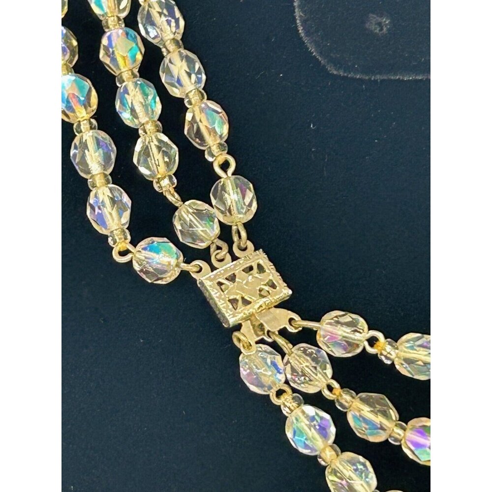 Aurora Borealis Glass Necklace 3 Strand Graduated Length 17 in Silver-tone Clasp - Picture 4 of 5